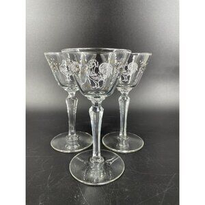 Libbey Chanticleer Drunken Rooster Cordial Glass 1950s Set Of 3
